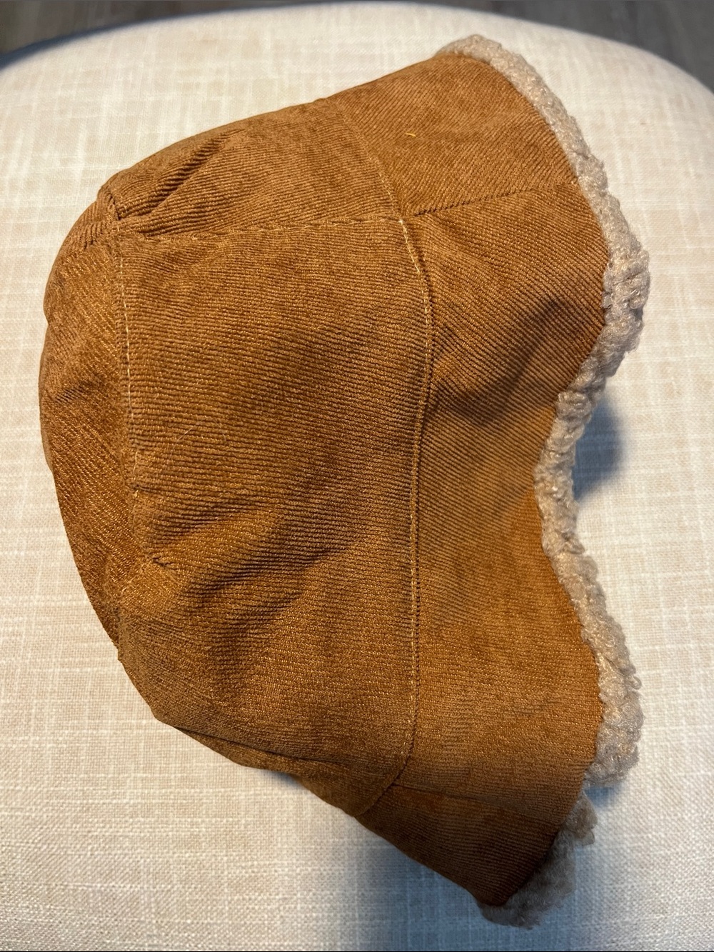 Corduroy Sherpa-Lined Trapper Hat in Rust